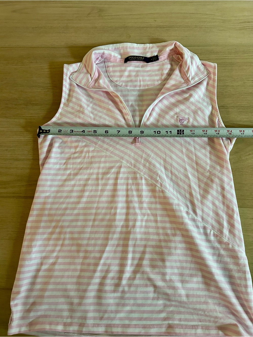 Polo Golf Ralph Lauren Women's Pink Striped Sleeveless 1/4 Zip Collared Shirt - Picture 6 of 9